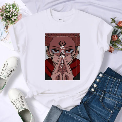 T-shirt d'été respirant pour femme, motif animé Jujutsu Kaisen Ryomen Sukuna, style hip-hop, décontracté, cool, manches courtes, vêtements de rue doux