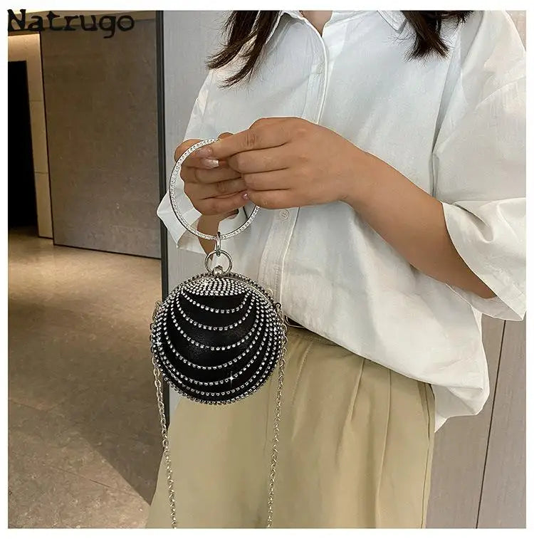 Bolso de noche de moda con incrustaciones de diamantes, bolso pequeño redondo para mujer, bolso de boda con forma de bola