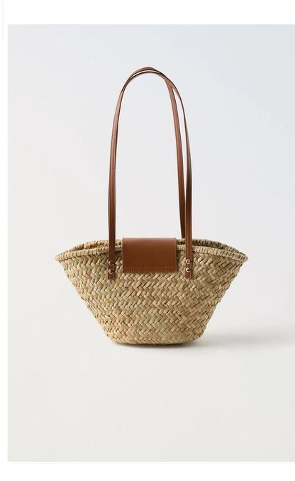 Bolso de mimbre informal para mujer, tejido de mimbre natural, estilo vintage, hecho a mano, para playa, de gran capacidad