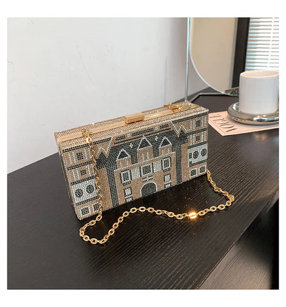 Diamond dinner bag handbag party wedding clip evening bag female chains box shoulder crossbody bag sequin Clutch