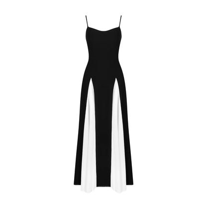 Suninheart Summer Spaghetti Strap Maxi Dress Sexy Black and White Patchwork Formal Dress Long Wedding Guest Party Dresses Women