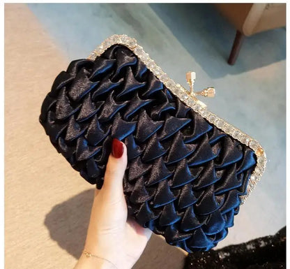 Women Evening Bag Classical Black Clutch Bag Rhinestone Satin Banquet Bag Bride Clutch Bag