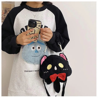 2024 Nuevo bolso de hombro de gato de peluche Lindo bolso de mano pequeño Bolso de mano de diseño de dibujos animados para mujer Elegante bolso cruzado Monedero