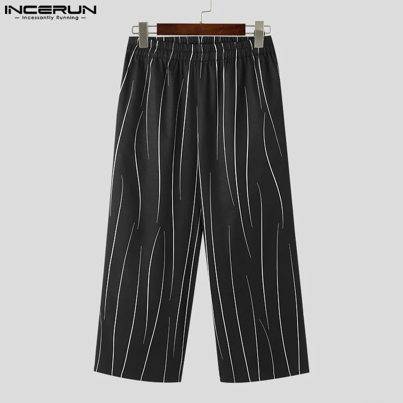 2023 Pantalones casuales para hombre, pantalones de chándal con cintura elástica con estampado, pantalones coreanos sueltos, ropa de calle para hombre, pantalones largos de moda para hombre S-5XL INCERUN