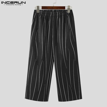 2023 Pantalones casuales para hombre, pantalones de chándal con cintura elástica con estampado, pantalones coreanos sueltos, ropa de calle para hombre, pantalones largos de moda para hombre S-5XL INCERUN