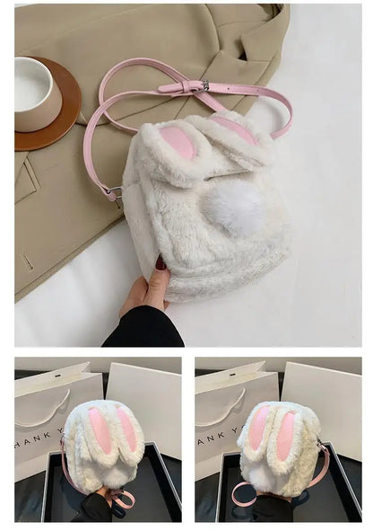 Plush Rabbit Single Shoulder Bag Doll Crossbody Bag For Girls 2024 New Cute Small Coin Wallet Phone Bag Toys For Children