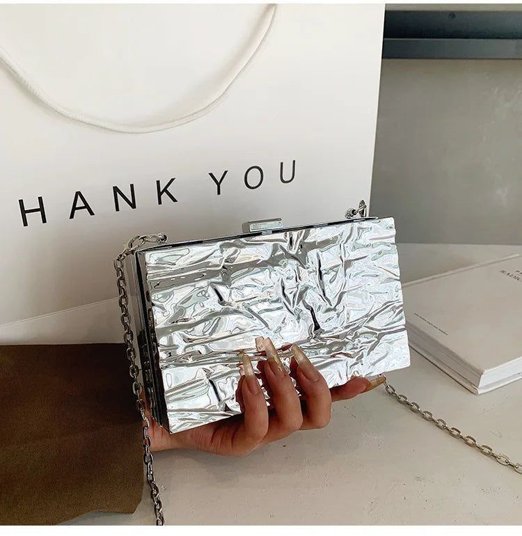 Ice Crack Acrylic Box Shape Handbag Fashion Chain Shoulder Messenger Bag Evening Bag