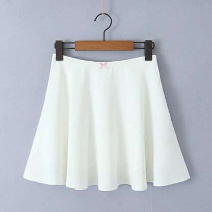 Suninheart 2024 White Sweet Skirt Bow High Waist A-lined Swing Mini Umbrella Skirt Short Skater Skirts Women's Clothing