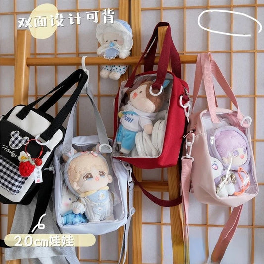 Sac Kawaii Style Japonais Dessin Animé Broderie Plaid Transparent Itabag Femmes Petits Sacs À Bandoulière Fille Itabag Pour Poupée 20cm JK