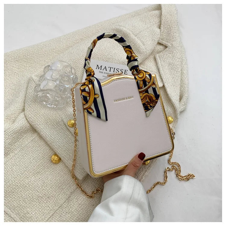 Silk scarf women's small square bag new fashion box bag brand retro chain handbag shoulder messenger bag