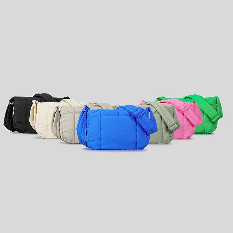 Casual Small Puffer Bag Candy Color Padded Women Shoulder Crossbody Bags Simple Quilted Nylon Messenge Bag Cute Female Purses