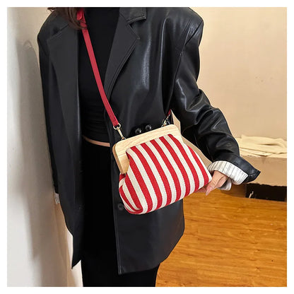 Bolsos de hombro elegantes con diseño de rayas y clip de madera para mujer, bolsos cruzados, carteras de mano para fiesta 2024