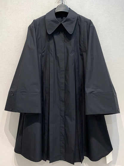 DEAT Fashion Vestido camisero holgado de mujer con solapa y botonadura sencilla, 65 % algodón, manga larga, por encima de la rodilla, plisado, primavera 2024 7AB2799