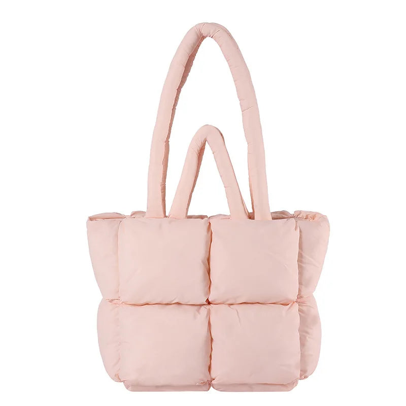 Bolso de mano acolchado suave y moderno para mujer, bandolera de nailon acolchada, bolso de mano de algodón cálido para invierno