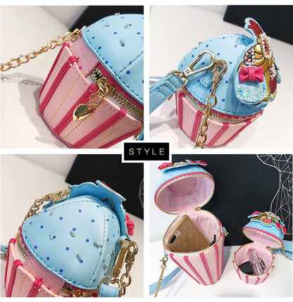 Cute Ice Cream Shape Shoulder Bag Embroidered Funny Crossbody Bag Mini Chain Messenger Bag Girls' Phone Bag