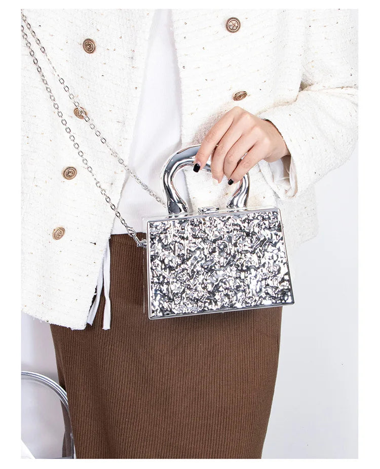 Bolso de mano tipo caja de acrílico para mujer, moda 2023, con patrón de grietas de hielo, bolso de hombro tipo caja tipo bandolera para mujer