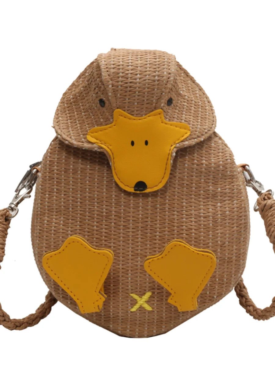 Cute Little Duck Woven Bag Summer Cartoon Shoulder Bag Women Small Crossbody Bag