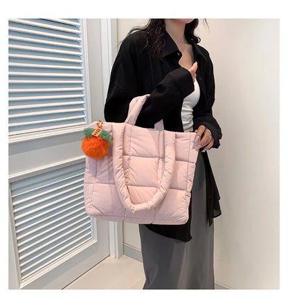 Bolso de mano acolchado informal de gran capacidad para mujer, bandolera de nailon y algodón, estilo shopper grande