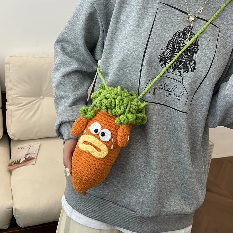 Cute Cartoon Carrot Shape Women Crochet Crossbody Ultralight Shoulder Bag 2024 New Small Phone Purse Bolsos Feminina