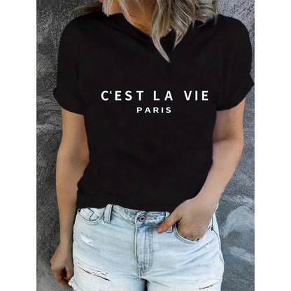 T-shirt ras du cou imprimé Paris pour femme, T-shirt décontracté à manches courtes pour le printemps et l'été, vêtements pour femmes, hauts pour femmes