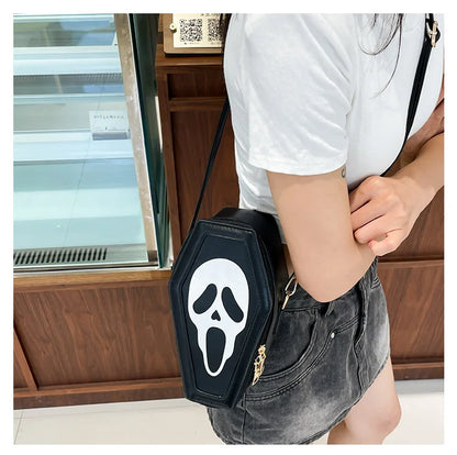 Bolso bandolera con forma de ataúd de fantasma de Halloween, con calavera gótica, divertido bolso de hombro para mujer