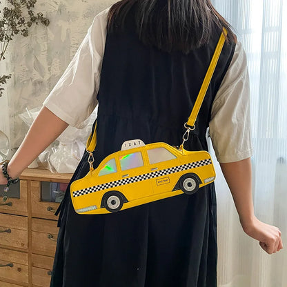 Shoulder Bag for Women Novel Yellow Taxi Shape Cute Cartoon Purses and Handbags Girls Crossbody Bag Female Casual Clutch Leather