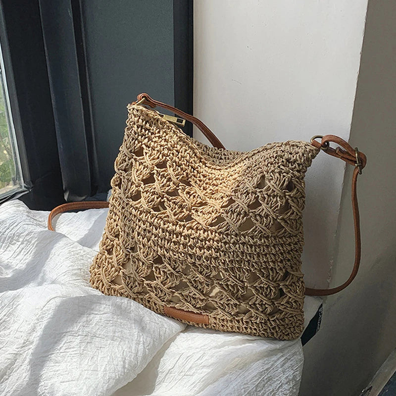 Sacs à bandoulière en paille décontractés pour femmes, sac à bandoulière tissé à la main, sac de plage d'été, petit fourre-tout simple, sacs à main Bali 2024