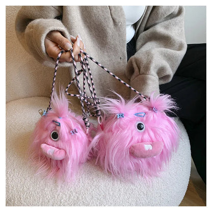 Bolso bandolera de peluche con forma de monstruo de dibujos animados 2024, nuevo y creativo bolso de hombro, mochila para niñas, bolso de peluche Kawaii