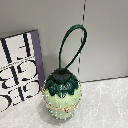 Fashion Luxury Designer Handbags Strawberry Shape Bucket Shoulder Bag For Women Rivet Leather Chain Ladies Crossbody Bag