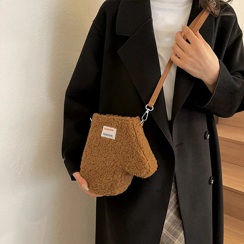 Bolso de hombro pequeño con forma de guante de moda, bolso de mano de felpa para mujer, bolso de diseñador de marca, lindo bolso cruzado para mujer, monedero, novedad de 2024