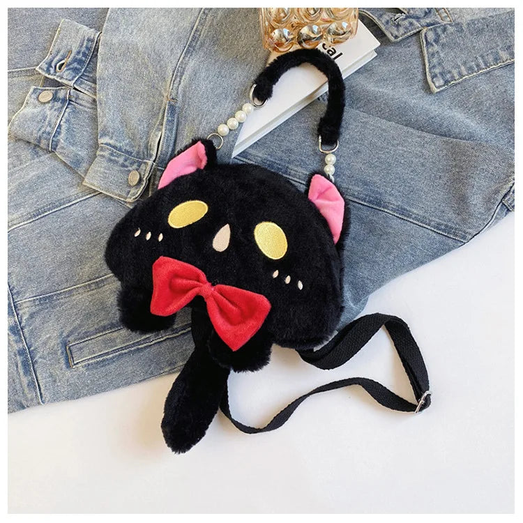 2024 Nuevo bolso de hombro de gato de peluche Lindo bolso de mano pequeño Bolso de mano de diseño de dibujos animados para mujer Elegante bolso cruzado Monedero