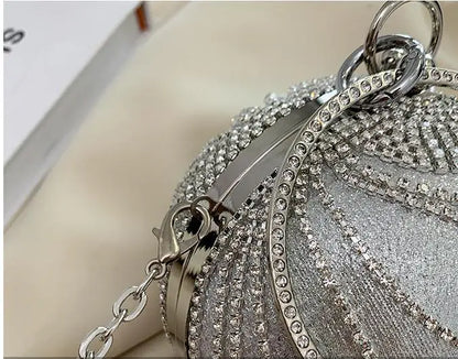 Bolso de noche de moda con incrustaciones de diamantes, bolso pequeño redondo para mujer, bolso de boda con forma de bola