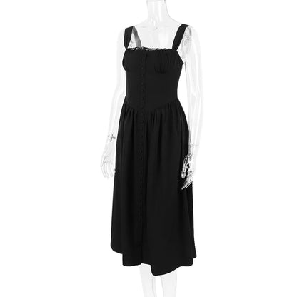 Suninheart Summer Black Holiday Party Dresses Elegant Spaghetti Strap Midi Lace Up Dress Black Casual Women New In Dress 2023