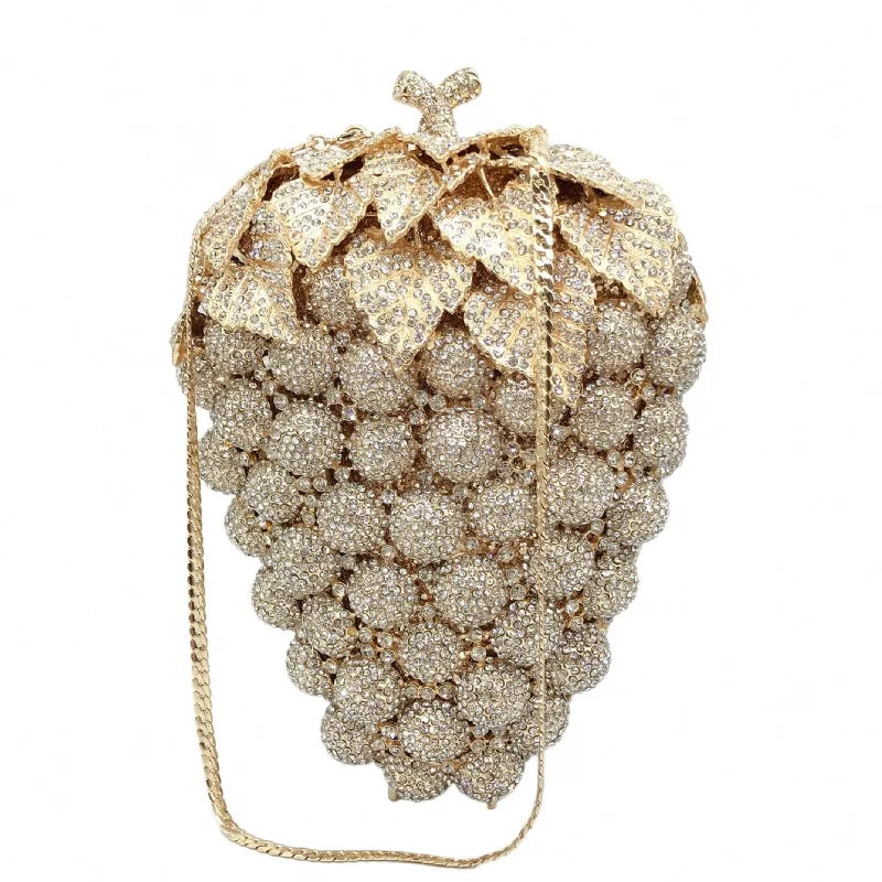 Bolso de mano de noche con forma de uva para mujer, bonito bolso de hombro con brillantes y diamantes de imitación para banquetes y fiestas de graduación