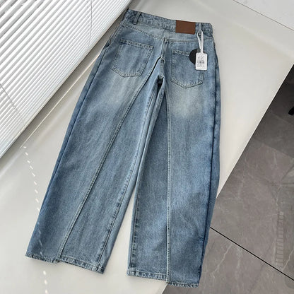 DEAT Fashion Women's Wear Jeans In Both Front And Back High Waist Deconstruct Two Fake Loose Denim Pants Winter 2024 New 7AB2797