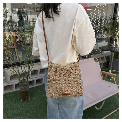 Sacs à bandoulière en paille décontractés pour femmes, sac à bandoulière tissé à la main, sac de plage d'été, petit fourre-tout simple, sacs à main Bali 2024