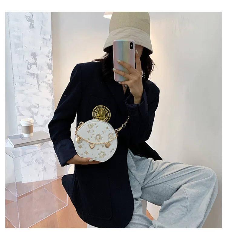 Fashion Starry Sky Round Bags Women Crossbody Bag Luxury Chain Circular Shoulder Bag Lady Small Embroidery Women's Handbag