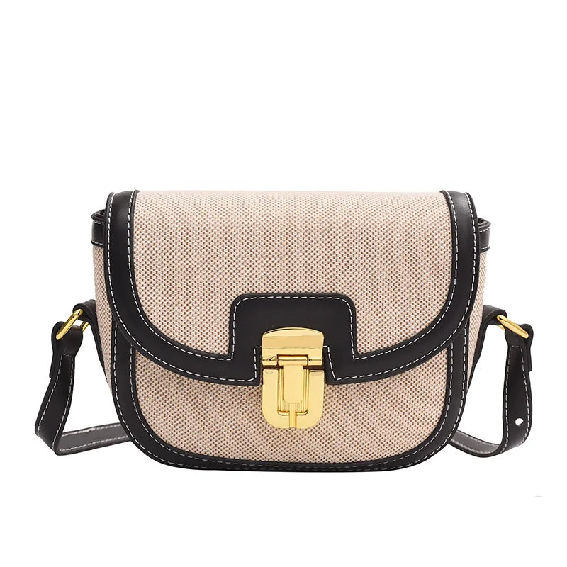 Vintage Panelled Saddle Crossbody Bags for Women Designer Canvas Pu Leather Patchwork Shoulder Bag Casual Beach Small Purse 2024