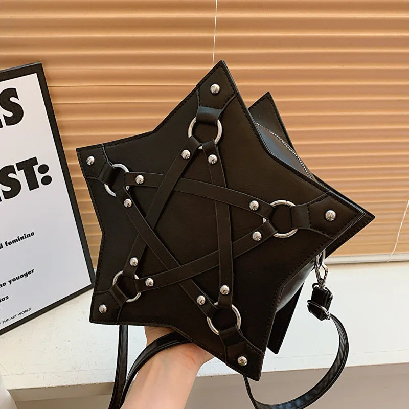 Fashion Dark Black Style Five-pointed Star Crossbody Bag for Women Designer Chic Shoulder Bags Funny Y2K Box Female Purses 2024