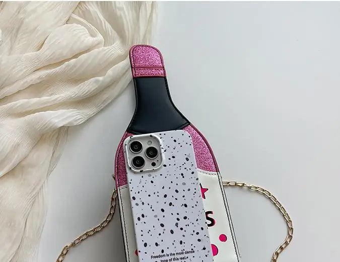 Creative Bottle Shape Chains Crossbody Bags for Women Designer Funny Shoulder Bags Cute Lovely Small Purse And Handbag