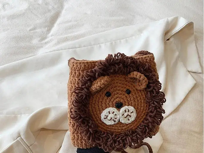 Cute Little Lion Bag For Girls Women's Funny Mobile Phone Coin Purse Winter Knitting Shoulder Crossbody Bag