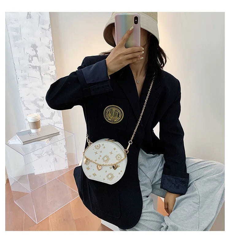 Fashion Starry Sky Round Bags Women Crossbody Bag Luxury Chain Circular Shoulder Bag Lady Small Embroidery Women's Handbag