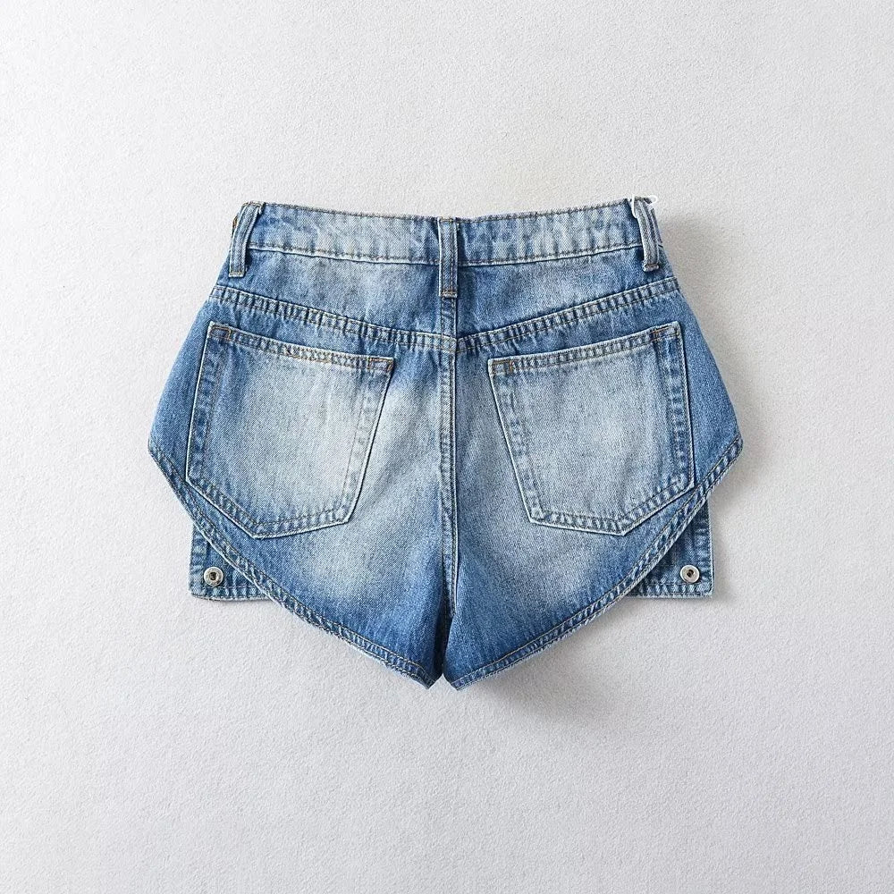 DEAT Fashion Women's Skirt Wasit Button Spliced Two Through Style Solid Color Denim Mini Skirts Female Summer 2024 New 17A9335