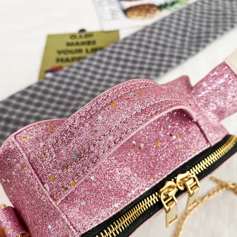 Fashion Personality Laser Sequin Embroidery Letter Oil Pot Bag Creativity Funny Chain Shoulder Bag Women Cute Messenger Bag