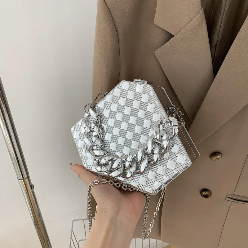 Silver PVC Box Bag Evening Clutch Bag 2022 Trend Designer Chain Shoulder Crossbody Bags Mini Purses and Handbags