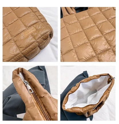 Bolso de mano acolchado de gran capacidad para mujer, bolsa de mano de nailon ligero y suave, de nailon, para compras grandes