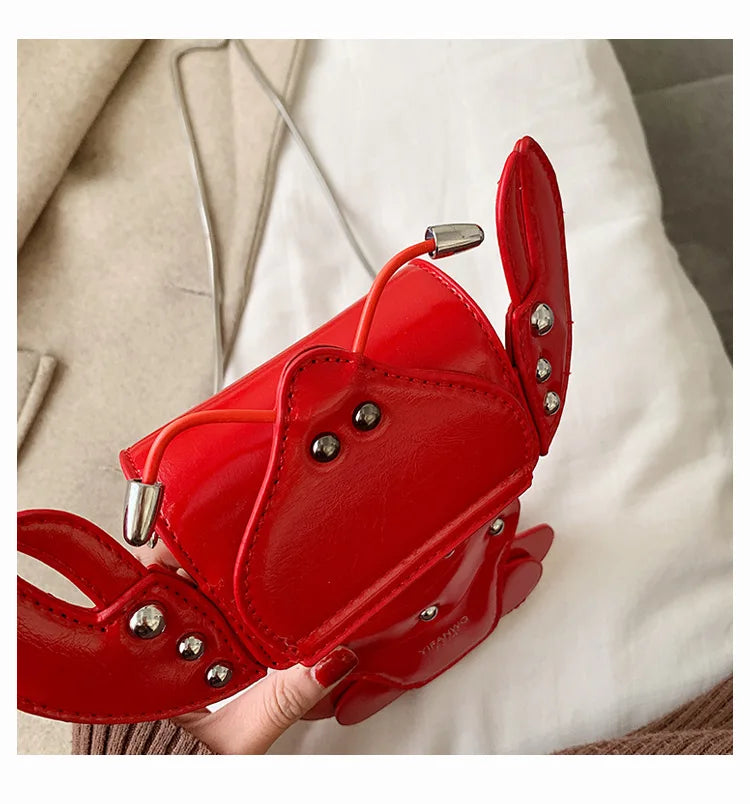 Funny Crayfish Shape Pu Shoulder Bag For Women Summer Red Phone Bag Girls' Chain Small Crossbody Bag