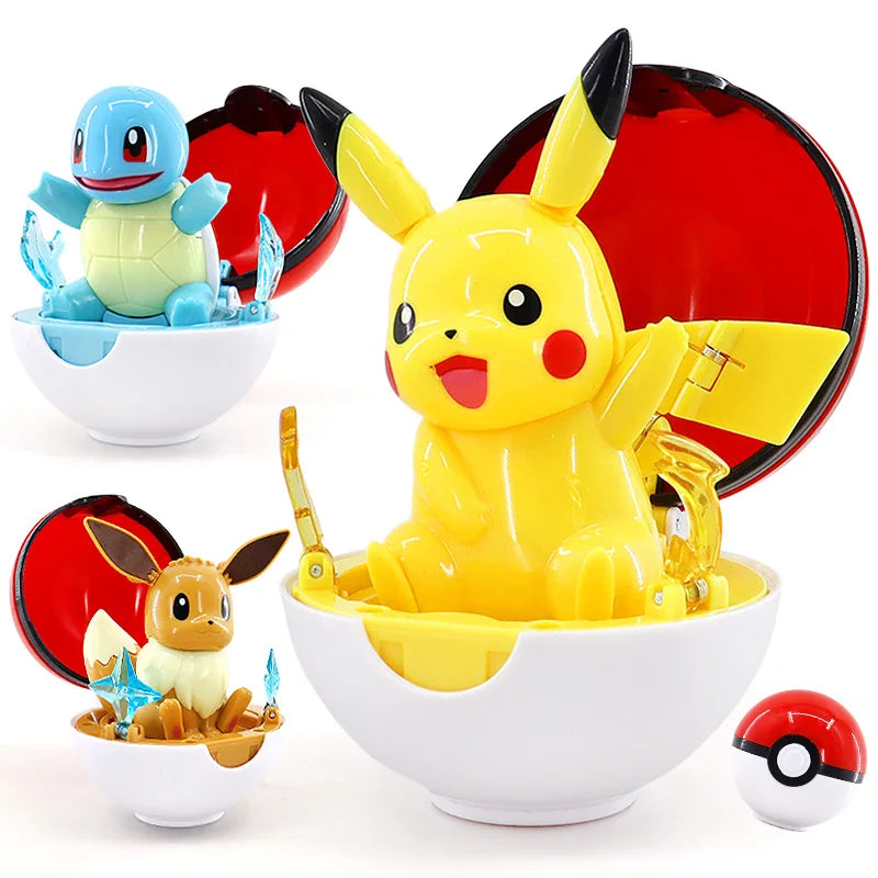 Genuine Pokemon Figures Pocket Monster Pet Elf Ball Box Deformation Toy Pikachu Anime Figure Model Kids Gift