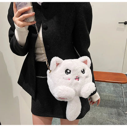 Bolso estilo japonés rosa kawaii para mujer, bolso de hombro de felpa con dibujos de gato para mujer, bolso cruzado, bolso pequeño para teléfono y cartera, novedad de 2024