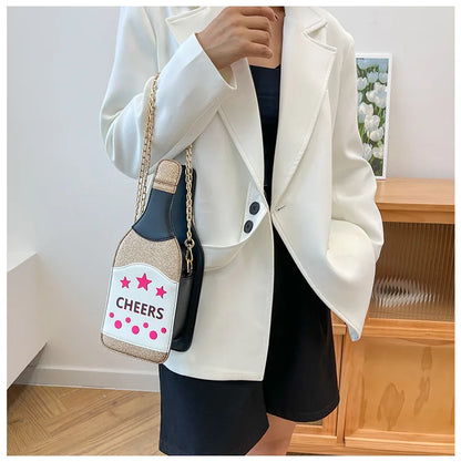 Creative Bottle Shape Chains Crossbody Bags for Women Designer Funny Shoulder Bags Cute Lovely Small Purse And Handbag